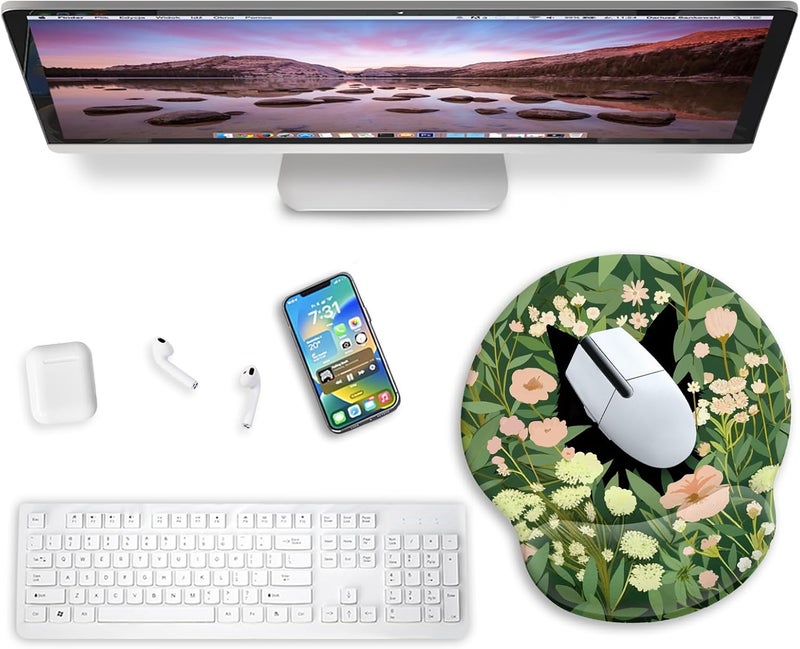 Blusabaca Ergonomic Mouse Pad with Wrist Rest, Flower Cat Mouse Pads Wrist Support for Desk, Cute Funny Mousepad for Wireless Mouse Gaming Laptop Work Home Desk Accessories Office Supplies Decor - Image 2
